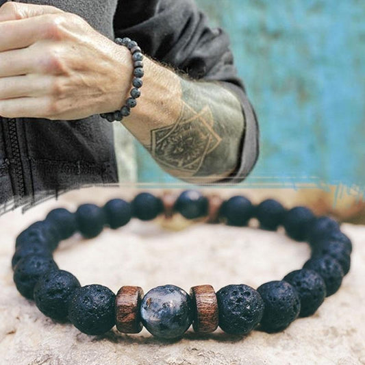 Men's Bracelet Natural Moonstone Lava Stone Bead Bracelet