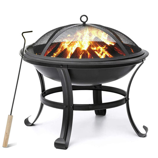 Outdoor Fire Pit - Wood Burning Steel BBQ Grill Bowl with Mesh cover