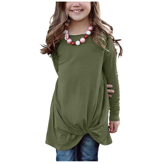 Girls Long Sleeve Twist-Front Tee (Multiple Colors Available)