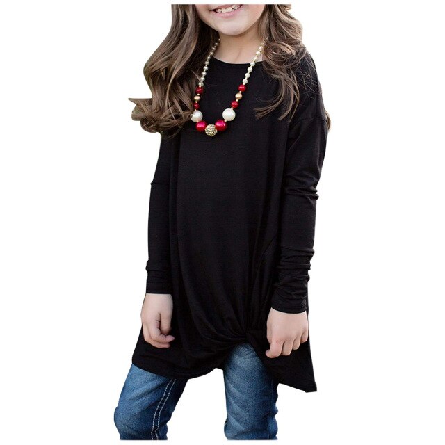 Girls Long Sleeve Twist-Front Tee (Multiple Colors Available)
