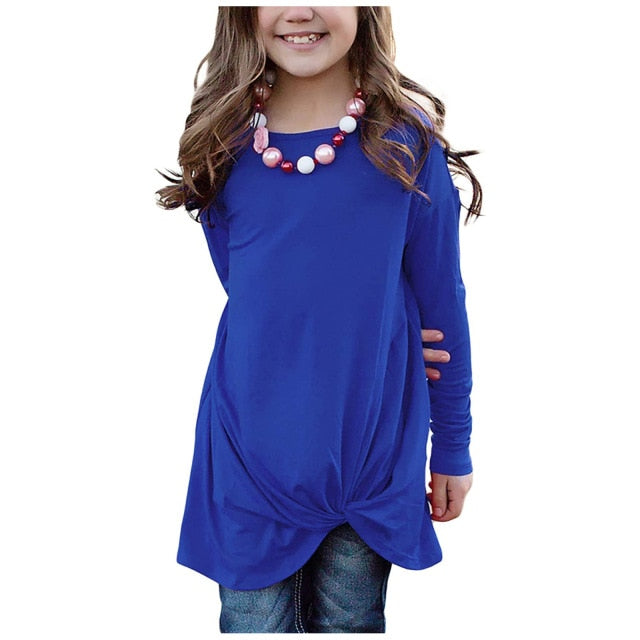 Girls Long Sleeve Twist-Front Tee (Multiple Colors Available)