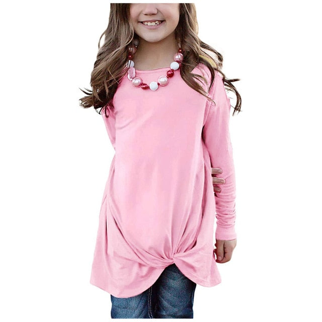 Girls Long Sleeve Twist-Front Tee (Multiple Colors Available)