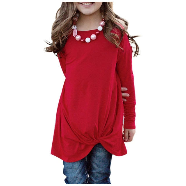 Girls Long Sleeve Twist-Front Tee (Multiple Colors Available)