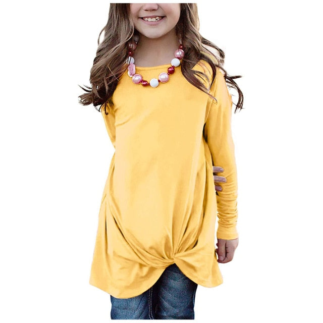 Girls Long Sleeve Twist-Front Tee (Multiple Colors Available)