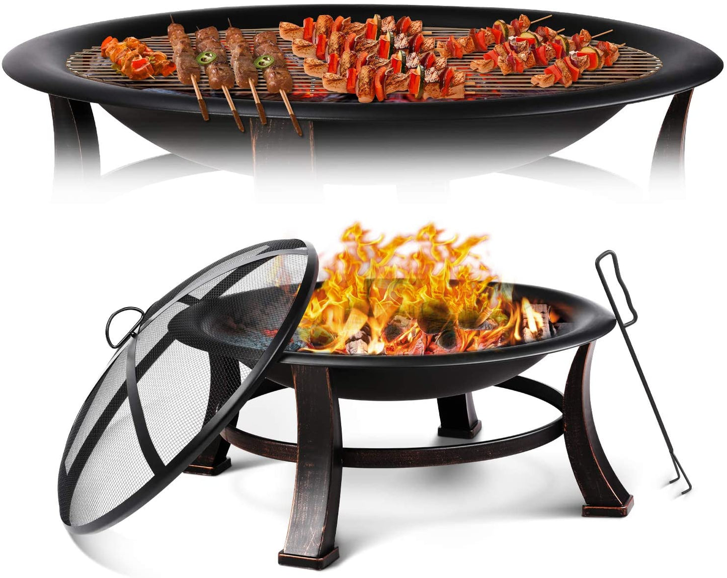 30'' Patio Fire Pit with BBQ Grill Bowl