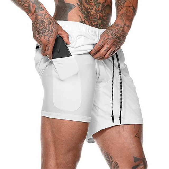 Mens 3 in 1 Quick Dry Workout Shorts with phone & towel holder