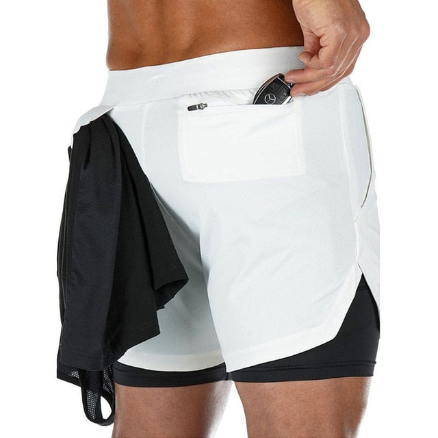 Mens 3 in 1 Quick Dry Workout Shorts with phone & towel holder