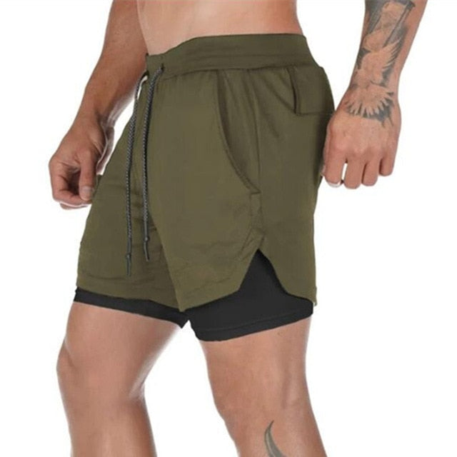 Mens 3 in 1 Quick Dry Workout Shorts with phone & towel holder