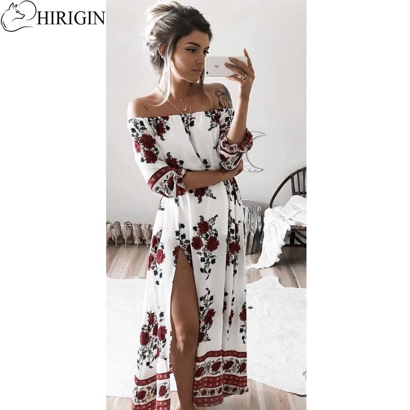 Women's Vintage Boho Beach Off The Shoulder Floral Dress