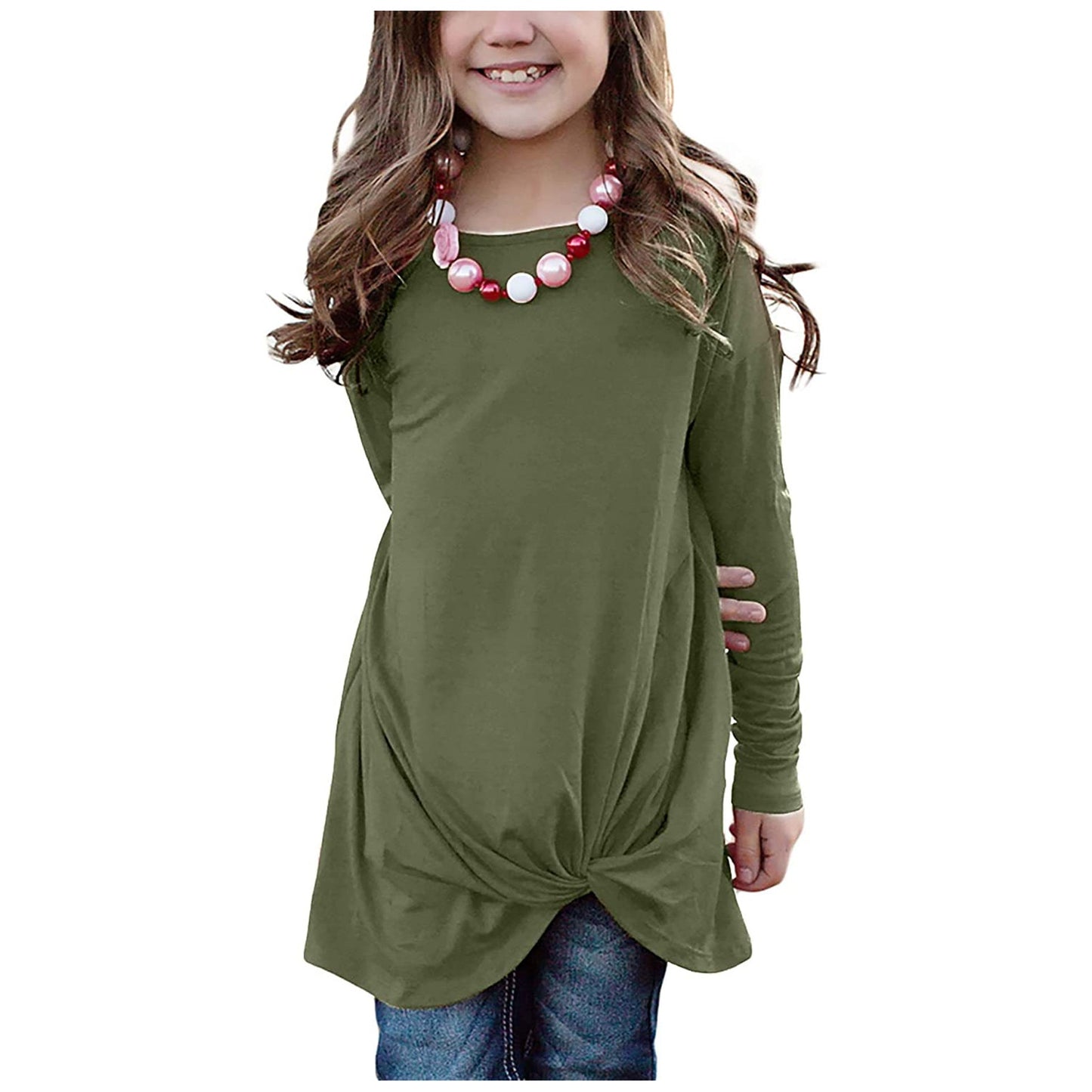 Girls Long Sleeve Twist-Front Tee (Multiple Colors Available)
